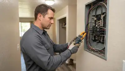 Salt Lake City electrician measures electrical load at an open panel for a new electric heater circuit