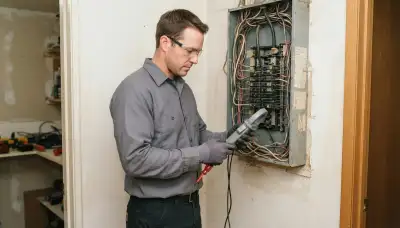 Salt Lake City electrician measures panel load with a clamp meter for an electrical panel upgrade