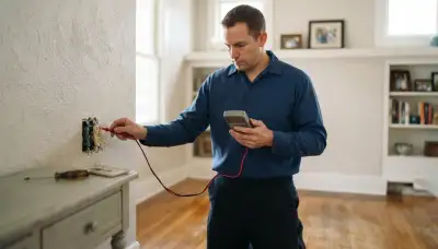 Electrician uses a multimeter to diagnose an open receptacle in a Salt Lake City, UT home