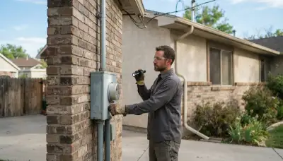 Salt Lake City, UT electrician inspecting a home's meter enclosure and service mast for electrical capacity