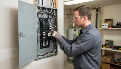 Salt Lake City, UT electrician assessing GFCI circuits at an open electrical panel