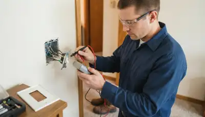 Electrician testing a failing wall switch with a multimeter during switch repair in Salt Lake City, UT