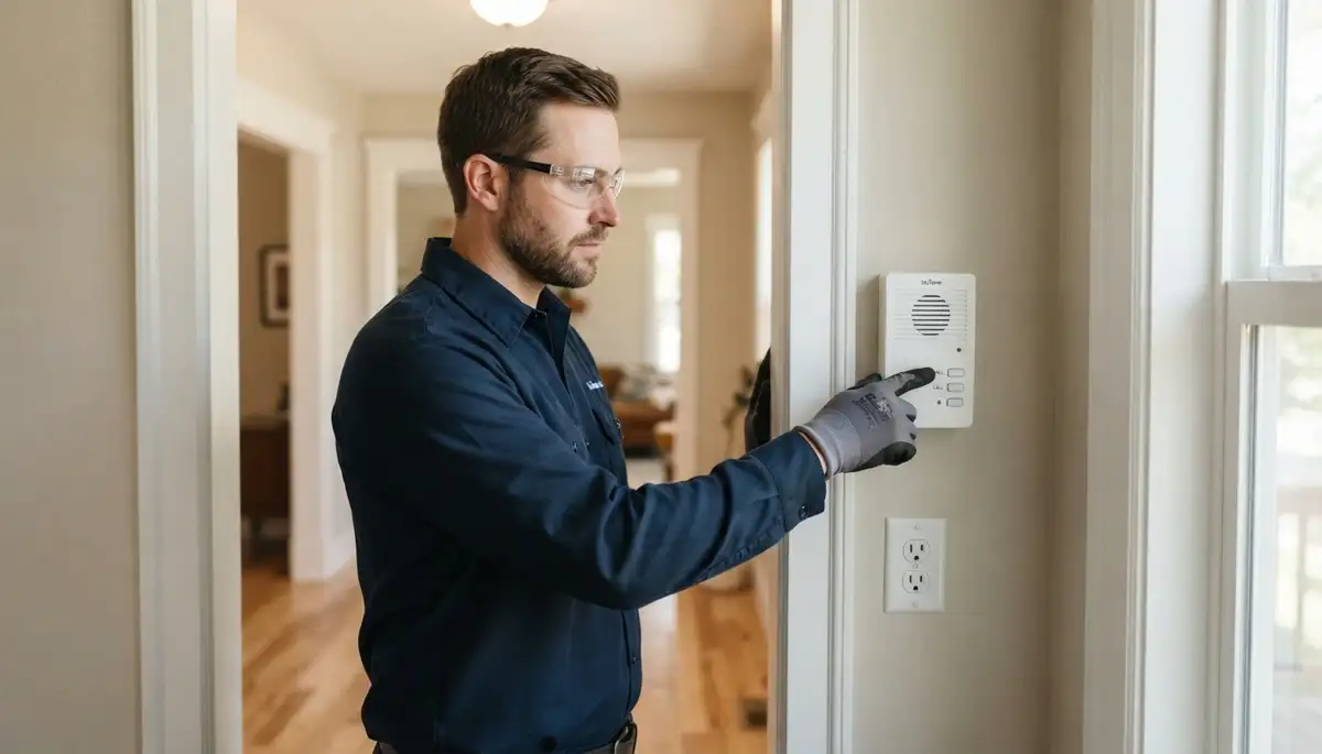 Technician testing two-way audio between intercom stations in a Salt Lake City, UT home