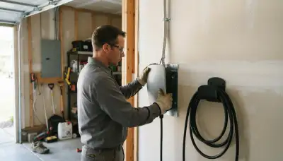 Electrician installs an EV charger with dedicated circuit conduit in a Salt Lake City, UT garage