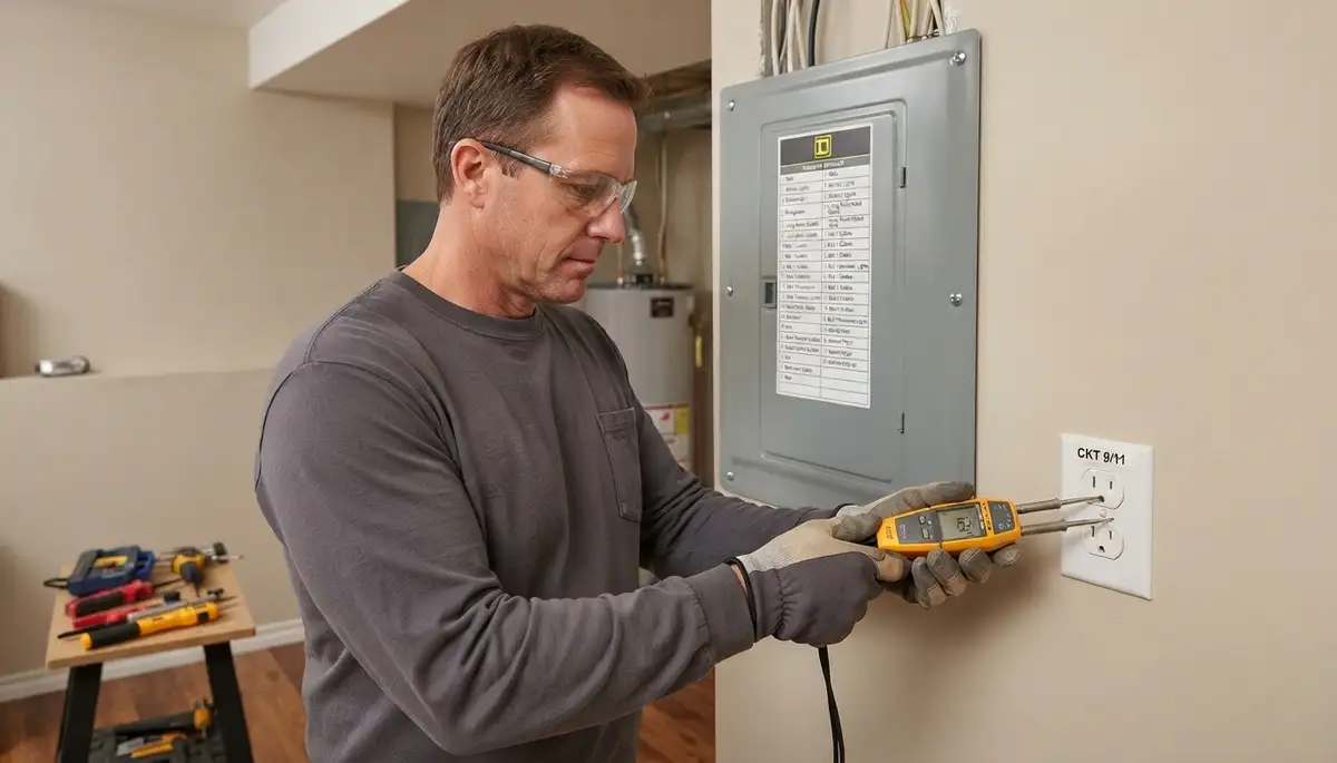 Electrician verifies circuits and labels an upgraded electrical panel in Salt Lake City, UT
