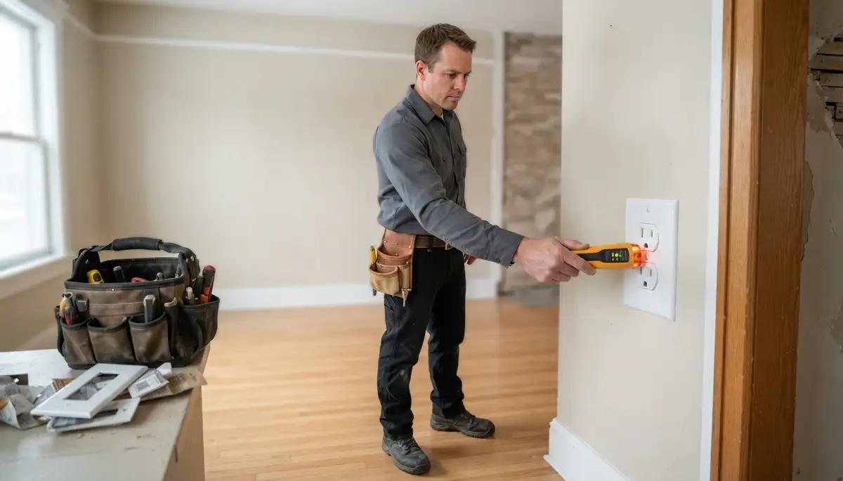 Salt Lake City, UT electrician tests a completed electrical outlet with a circuit tester