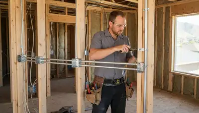 Electricians securing conduit and device boxes to wall framing in a Salt Lake City, UT home