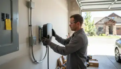 Wall-mounted EV charger and dedicated garage circuit installed by an Alpine, UT electrician