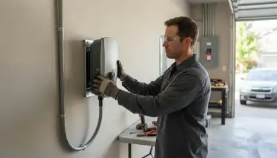 Electric vehicle charger installation by a Salt Lake City, UT electrician in a residential garage