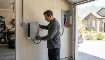 Electrician installing an EV charger and dedicated garage circuit in Cottonwood Heights, UT