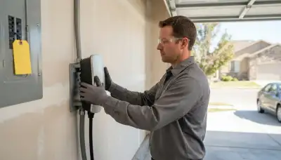 Electric vehicle charger installation with a 240-volt garage circuit in Farmington, UT