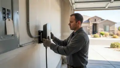 Residential EV charger installation with clean conduit in a South Jordan, UT garage