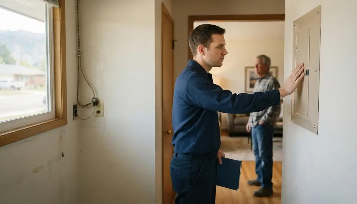 Salt Lake City electrician reviews prioritized home electrical inspection findings with homeowner