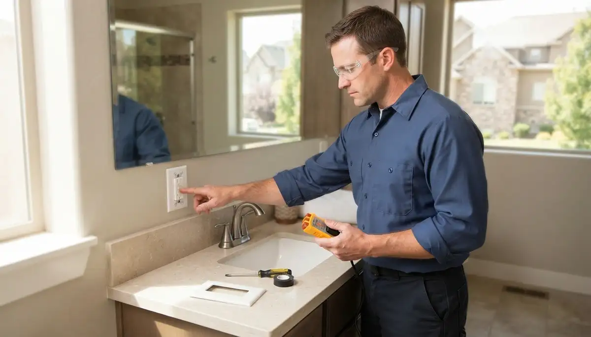 GFCI outlet providing ground-fault protection in a Cottonwood Heights, UT bathroom