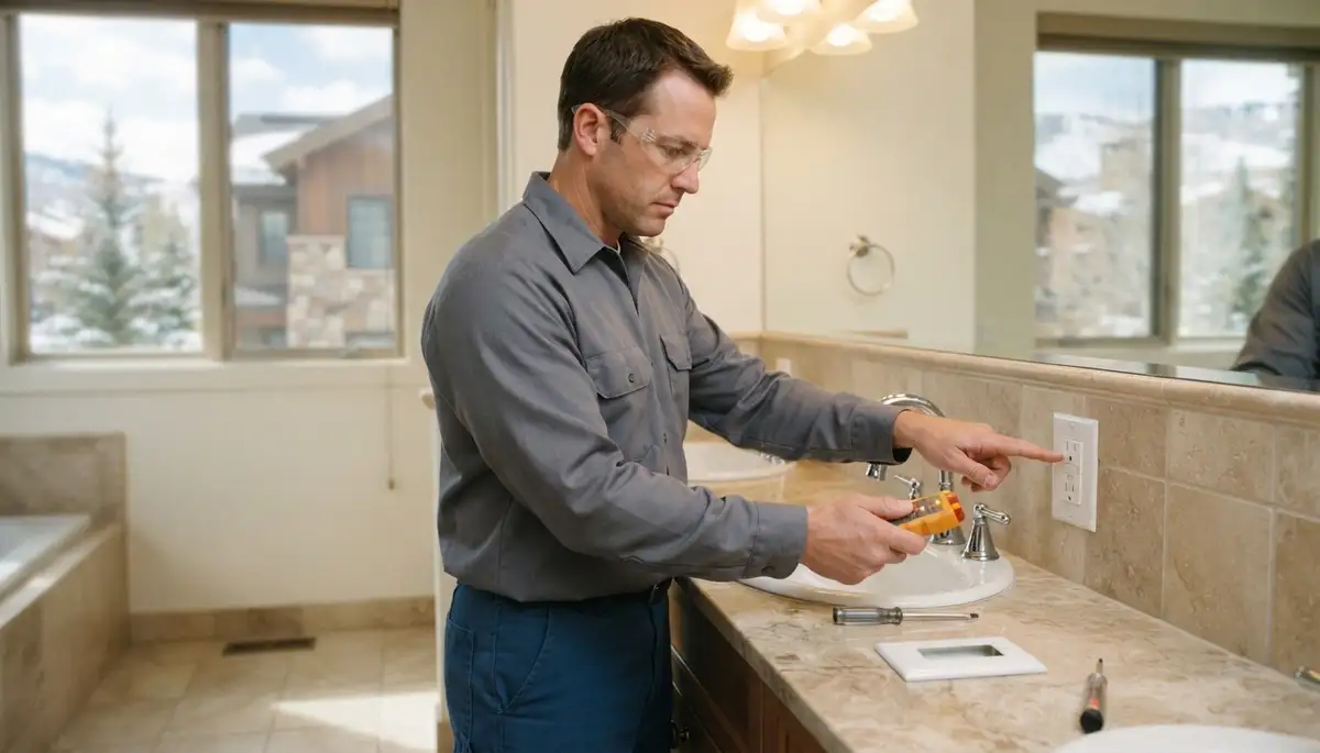 Electrician installing a GFCI outlet near a kitchen sink in Salt Lake City, UT