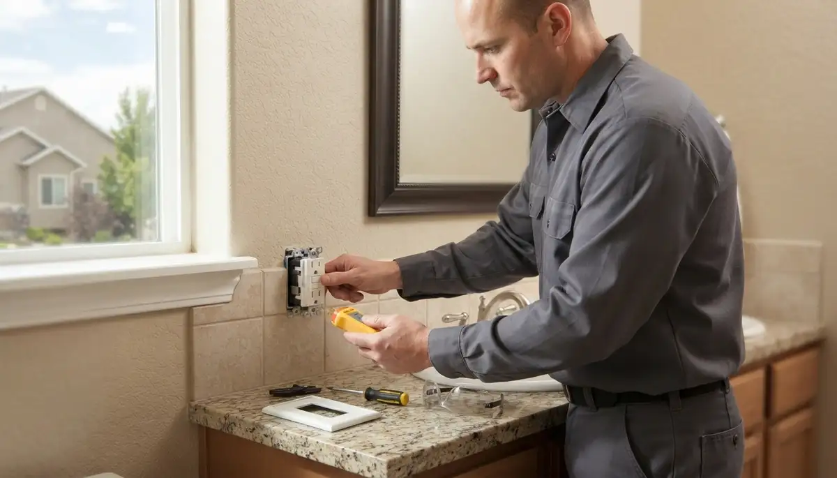 GFCI outlet providing ground-fault protection near a sink in a Woods Cross, UT home