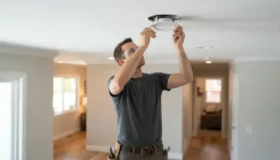 Salt Lake City, UT electrician installing trim rings on recessed ceiling light housings