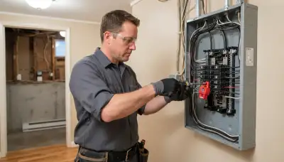 Licensed electrician installing a new electrical load center during a Salt Lake City, UT panel upgrade.