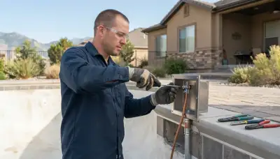 Electrician replacing a pool light fixture and verifying bonding in Salt Lake City, UT