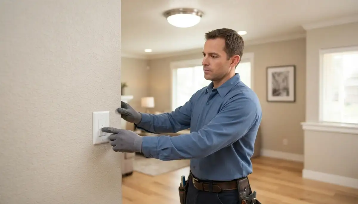 Electrician tests repaired light switch and steady fixture in Salt Lake City, UT