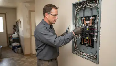 Licensed electrician securing a new circuit breaker in a de-energized panel in Salt Lake City, UT