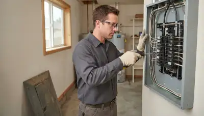 Electrician upgrading an older home's electrical panel in Cedar Hills, UT