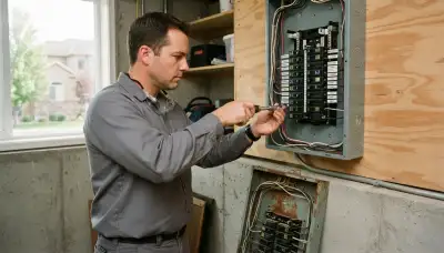 Electrician upgrading an electrical panel in an older Cottonwood Heights, UT home