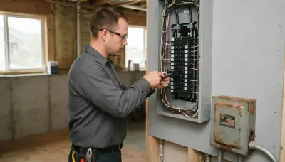 Electrician upgrading an older home's electrical panel in Kaysville, UT