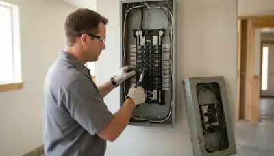 Electrician upgrading an older home’s electrical panel to 200 amps in Midvale, UT