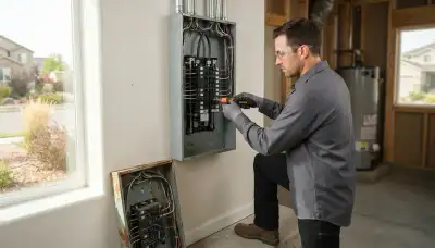 Electrician upgrading an older home's electrical panel to 200 amps in North Salt Lake, UT