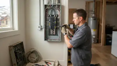 Electrician upgrading an older Salt Lake City, UT home's electrical panel to 200-amp service
