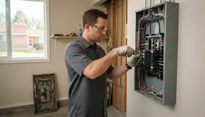 Electrician upgrading an older home's electrical panel to 200 amps in South Salt Lake, UT