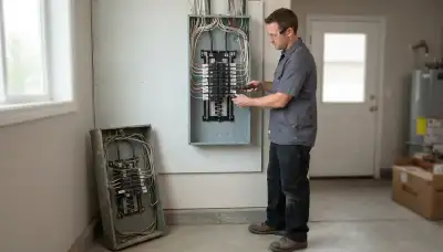 Electrician upgrading an older home's electrical panel to 200 amps in Woods Cross, UT