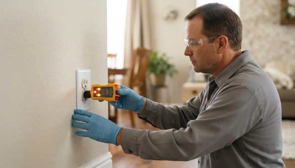 Electrician tests repaired outlet polarity and grounding in Salt Lake City, UT