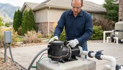 Electrician installing a pool pump and bonding conductor at a Salt Lake City, UT home