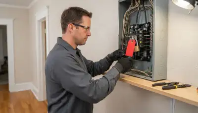 Salt Lake City, UT electrician locking out an electrical panel and making secure wiring terminations