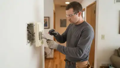 Electrician terminating intercom station wiring for a Salt Lake City, UT home