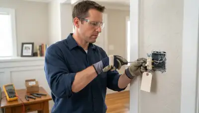 Electrician replacing a wall switch and securing wiring in an older Salt Lake City, UT home